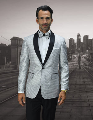 SINGLE BREASTED MEN'S JACKET WITH MATCHING BOW TIE | SILVER | SQ-100