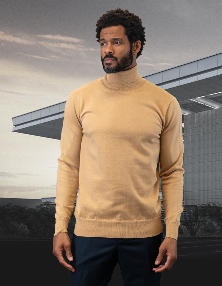 ALL YEAR ROUND MODERN FIT TURTLE NECK SWEATER. WOOL & CASHMERE | Camel | TNS-100
