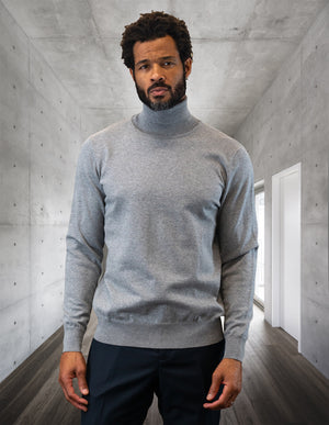ALL YEAR ROUND MODERN FIT TURTLE NECK SWEATER. WOOL & CASHMERE | GRAY | TNS-100