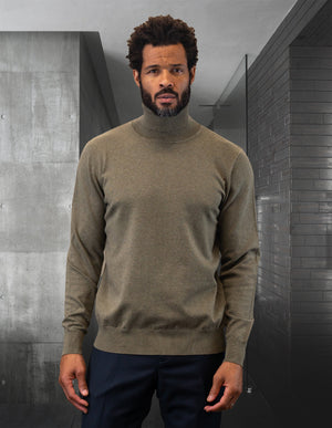 ALL YEAR ROUND MODERN FIT TURTLE NECK SWEATER. WOOL & CASHMERE | OLIVE | TNS-100