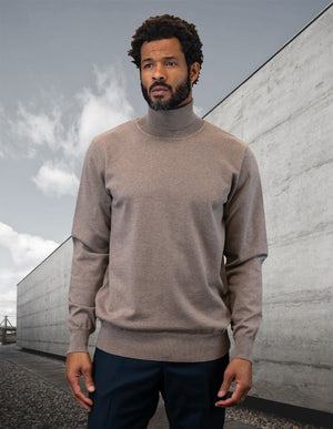 ALL YEAR ROUND MODERN FIT TURTLE NECK SWEATER. WOOL & CASHMERE | TAN | TNS-100
