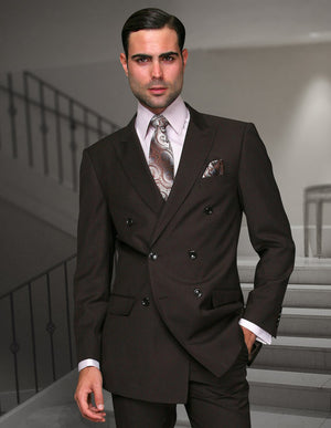 MEN'S DOUBLE BREASTED REGULAR FIT SUIT WITH PLEATED PANTS SUPER 150'S | BROWN | TZD-100