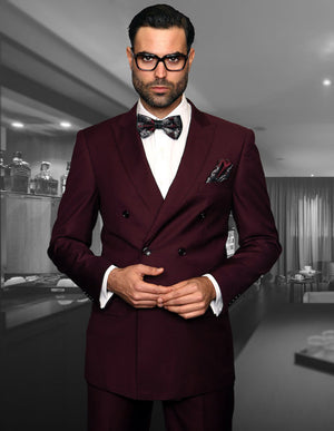 MEN'S DOUBLE BREASTED REGULAR FIT SUIT WITH PLEATED PANTS SUPER 150'S | BURGUNDY | TZD-100