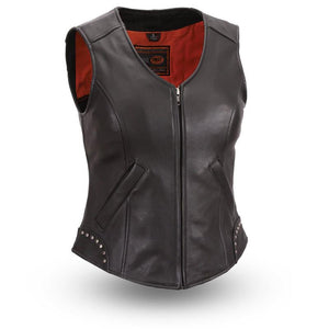 Taylor - Women's Motorcycle Leather Vest - FrankyFashion.com