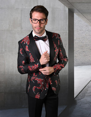 SINGLE BREASTED MEN'S JACKET WITH MATCHING BOW TIE | BLACK | VJ-121