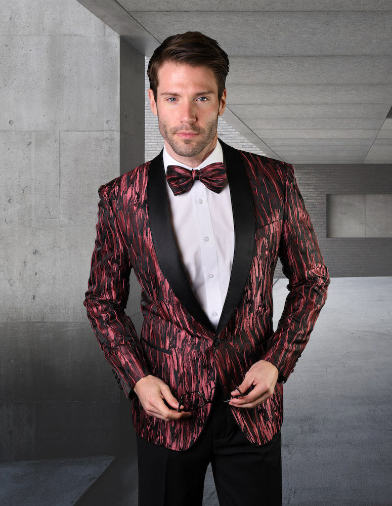 SINGLE BREASTED MEN'S JACKET WITH MATCHING BOW TIE | BURGUNDY | VJ-125