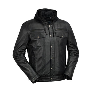 Axel - Mens's Hooded Leather Jacket - FrankyFashion.com