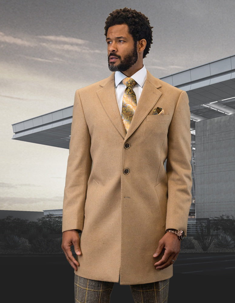 100% WOOL SINGLE BREASTED OVER COAT | CAMEL | WJ-100