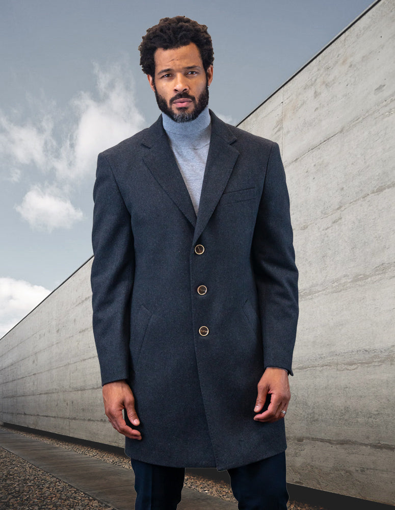100% WOOL SINGLE BREASTED OVER COAT | CHARCOAL | WJ-100