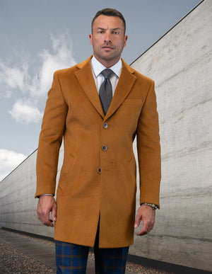 100% WOOL SINGLE BREASTED OVER COAT | COPPER | WJ-100