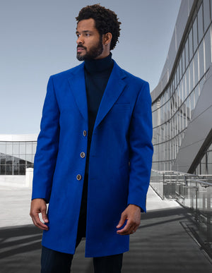 100% WOOL SINGLE BREASTED OVER COAT | ROYAL | WJ-100