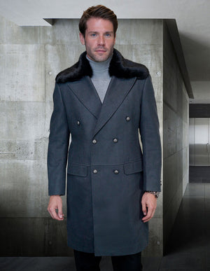 MEN'S SINGLE BREASTED JACKET WITH REMOVABLE FUR WOOL AND CASHMERE | CHARCOAL | WJ-102