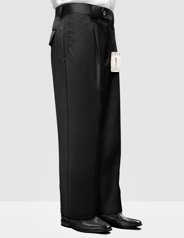 Men's Dress Pants Wide Leg 150's Italian Wool | Black | WP-100