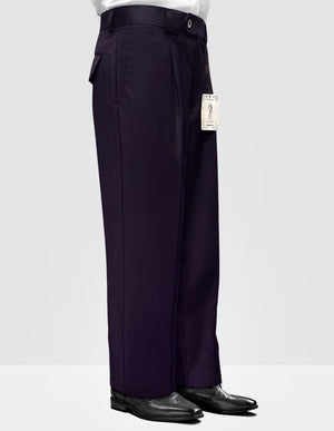 Men's Dress Pants Wide Leg 150's Italian Wool | Eggplant | WP-100